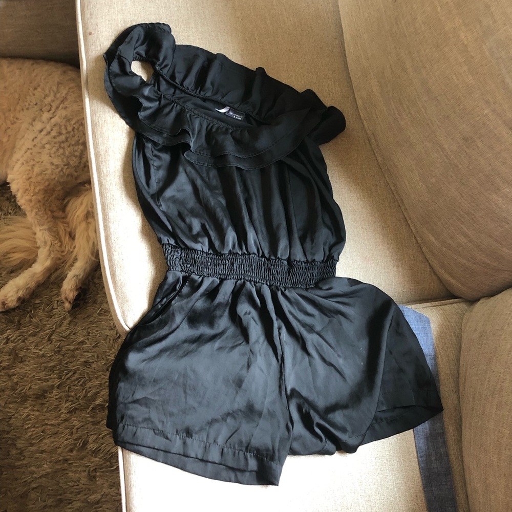 Silk black romper, 1/2 shoulder